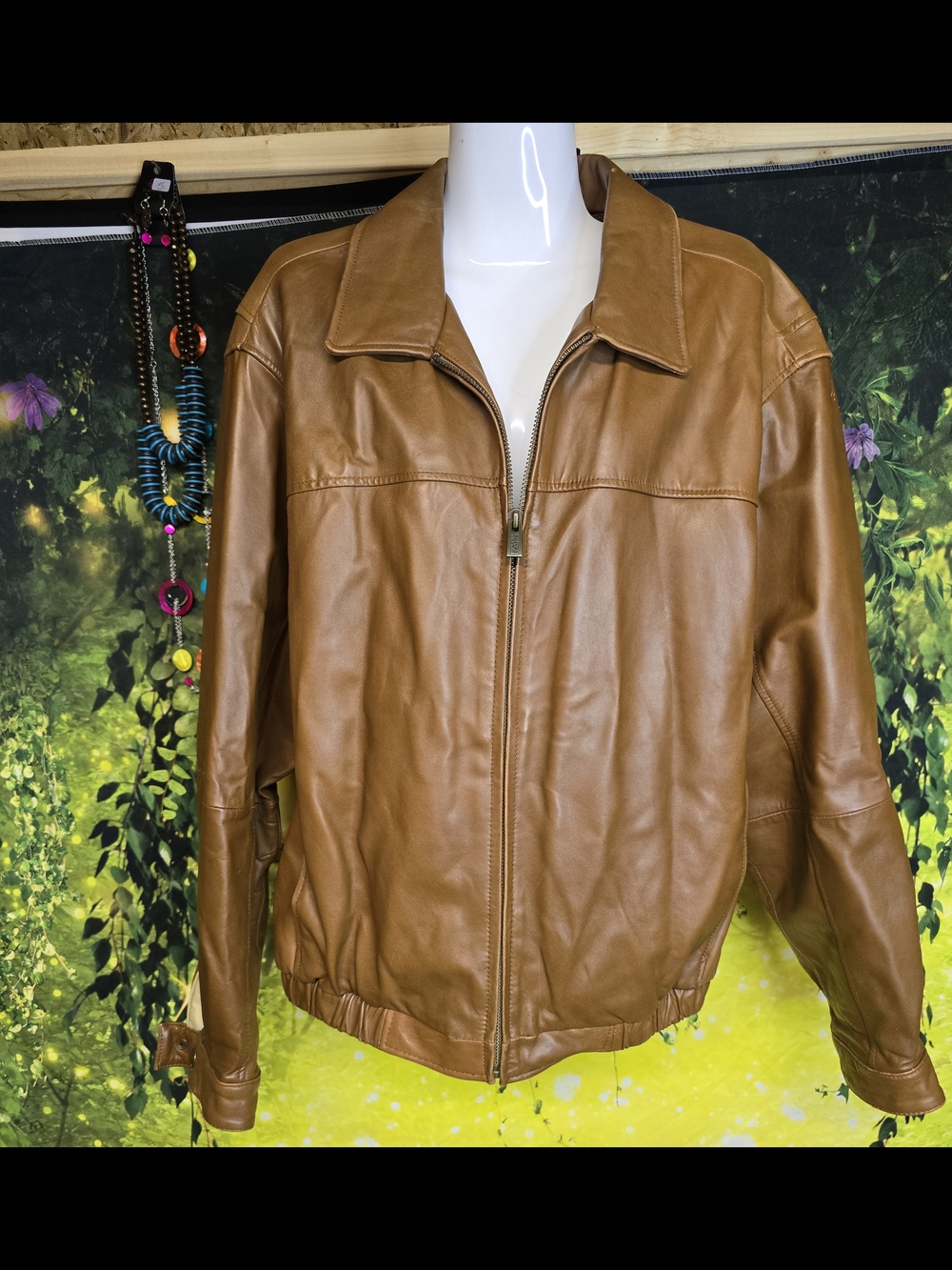 #104 Vintage 90s Wilsons Leather Cognac Brown Bomber Jacket
